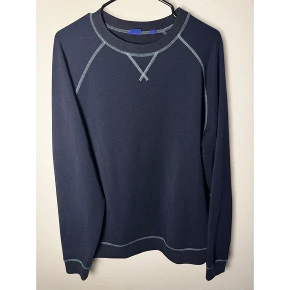 FootJoy Pullover Mens Navy Blue Contrast Stitch Raglan Crewneck Sweatshirt L - Picture 3 of 8